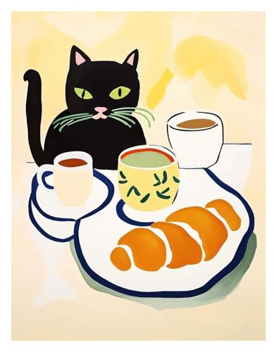 Wandkunst-Leinwanddrucke Lustige Katzen Französisch Jazz Und Wein Poster Lesen Hobbys Cartoon Drucke Leinwand Malerei Wand Kunst Bilder Home Wohnzimmer Dekor(I,50x70cm) von PTHEN