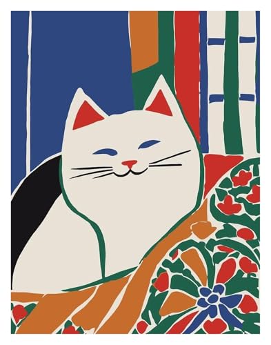 Wandkunst-Leinwanddrucke Lustige Katzen Französisch Jazz Und Wein Poster Lesen Hobbys Cartoon Drucke Leinwand Malerei Wand Kunst Bilder Home Wohnzimmer Dekor(J,40x60cm) von PTHEN