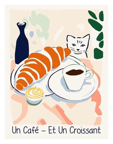 Wandkunst-Leinwanddrucke Lustige Katzen Französisch Jazz Und Wein Poster Lesen Hobbys Cartoon Drucke Leinwand Malerei Wand Kunst Bilder Home Wohnzimmer Dekor(O,50x70cm) von PTHEN