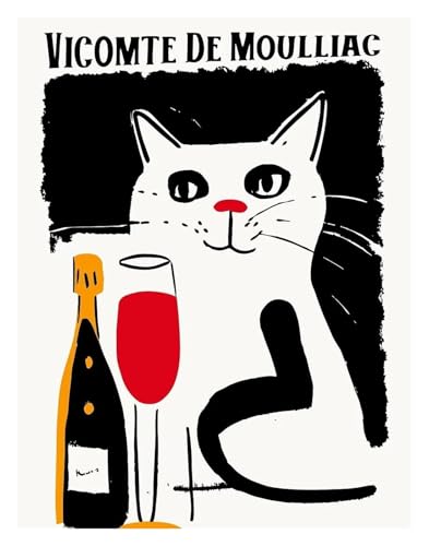 Wandkunst-Leinwanddrucke Lustige Katzen Französisch Jazz Und Wein Poster Lesen Hobbys Cartoon Drucke Leinwand Malerei Wand Kunst Bilder Home Wohnzimmer Dekor(Q,40x60cm) von PTHEN