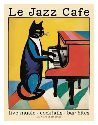 Wandkunst-Leinwanddrucke Lustige Katzen Französisch Jazz Und Wein Poster Lesen Hobbys Cartoon Drucke Leinwand Malerei Wand Kunst Bilder Home Wohnzimmer Dekor(R,20x30cm) von PTHEN
