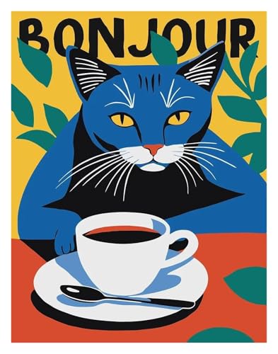 Wandkunst-Leinwanddrucke Lustige Katzen Französisch Jazz Und Wein Poster Lesen Hobbys Cartoon Drucke Leinwand Malerei Wand Kunst Bilder Home Wohnzimmer Dekor(S,20x30cm) von PTHEN