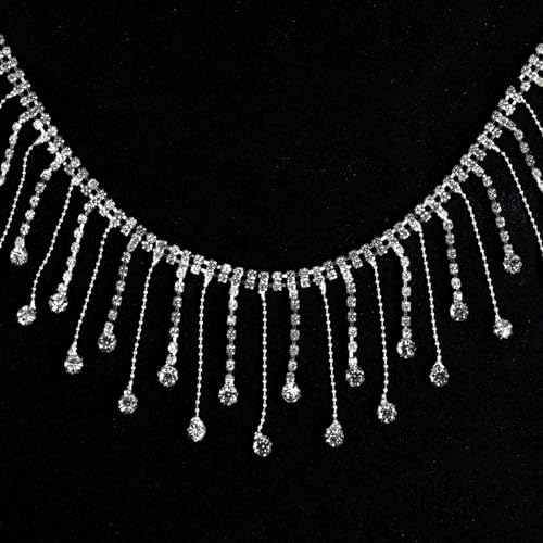 2 Yards Strass Quaste Kette, Kristall Strassband Silber, Diamant Fransen Band, Kristallquaste für Nähen DIY Tasche Kleidung Hochzeitskleid Dekoration Handwerk (Runde Diamanten) von PTJJXA