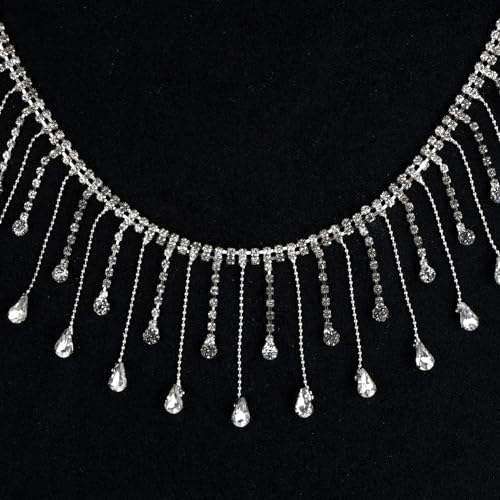 2 Yards Strass Quaste Kette, Kristall Strassband Silber, Diamant Fransen Band, Kristallquaste für Nähen DIY Tasche Kleidung Hochzeitskleid Dekoration Handwerk (Teardrop-Diamanten) von PTJJXA