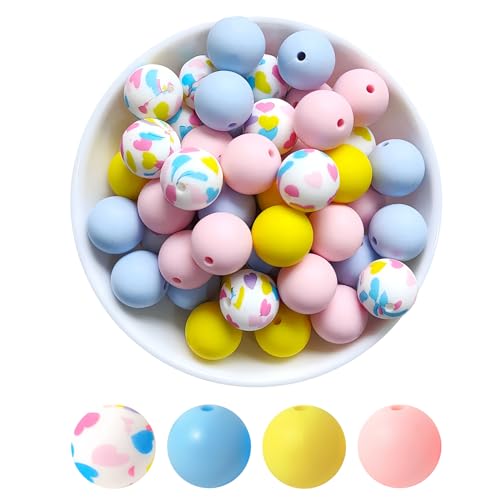 20 Stück Silikon Perlen Candy Farbe Loosing Perlen 15mm, 4 Arten Bunt Rund Gummi Bastelperlen Set, Matte Bunte Bastelnperlen, Silikonperlen für Schlüsselanhänger Armband von PTJJXA