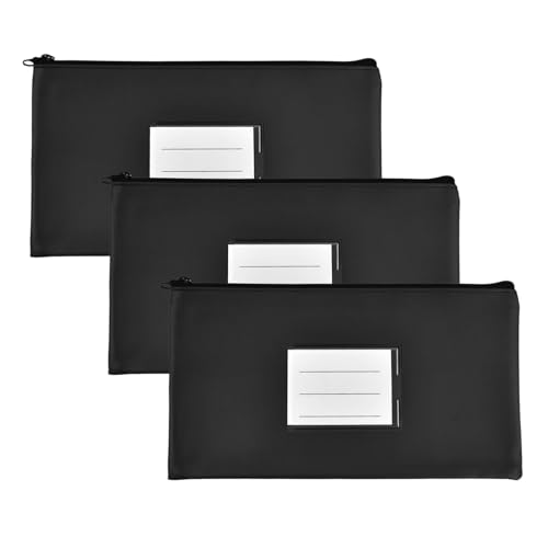 3 Stück Banktasche, 28x15cm Geldtasche aus Kunstleder, A5 Dokumentenmappe mit Reißverschluss und Fenster zur Beschriftung, Wasserdichte für Schule, Haushalt und Business (A) von PTJJXA