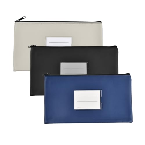 3 Stück Banktasche, 28x15cm Geldtasche aus Kunstleder, A5 Dokumentenmappe mit Reißverschluss und Fenster zur Beschriftung, Wasserdichte für Schule, Haushalt und Business (B) von PTJJXA