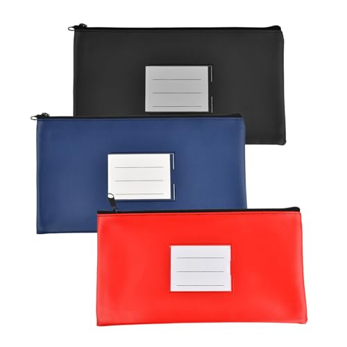3 Stück Banktasche, 28x15cm Geldtasche aus Kunstleder, A5 Dokumentenmappe mit Reißverschluss und Fenster zur Beschriftung, Wasserdichte für Schule, Haushalt und Business (C) von PTJJXA