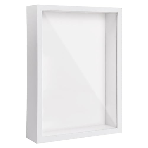 3D Bilderrahmen zum Befüllen, 3D Tief Objektrahmen A4, Schattenbox Vitrine Rahmen mit Transparente Acrylplatte Rahmen, Hölzern 3D Rahmen für Erinnerungsstücke Blumen Medaillen Foto (Weiß 5CM) von PTJJXA