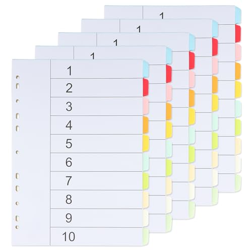 5er-Pack Karton Register A4 10 Teilig, Trennblätter Register für Ordner A4, Recycing Ringbuch Register Din A4 Breit 11 Loch Gelocht, 10 Taben Trennregister 1-10 Schule Büro Haus, 150gsm (5-teilig) von PTJJXA