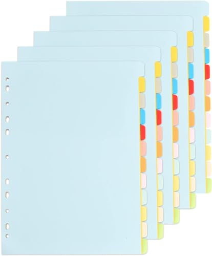 PTJJXA 5er-Pack A4 12-Teilige Trennblätter, 11-Loch, Multicolor, 150gsm, für Schule, Büro, Haus von PTJJXA