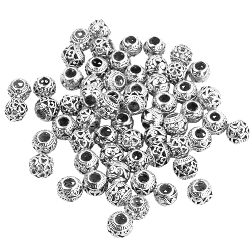 60 Stück Zwischenperlen Metall Silber, Abstandshalter Perle Silber, Runde Antik Silber Spacer Perlen, Tibetischen Legierung Spacer Perlen, Metallperlen Perlenkappen Perle für Schmuck Handarbeiten von PTJJXA