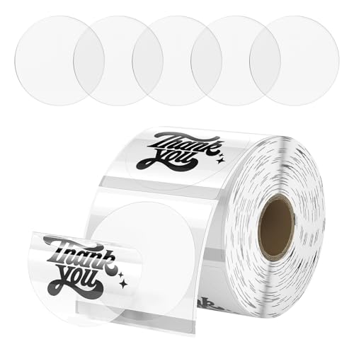 Thermo Etiketten, Holographic Thermo Etiketten, Selbstklebend Rolle Adressaufkleber, Punkte Thermische-Etikett, Wasserdicht Drucker Aufkleber für Logo (Weiß 50 * 50mm*400PCS) von PTJJXA