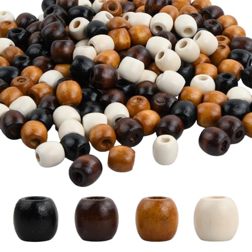 PTJJXA Natur Holzkugeln, Makramee Perlen Großes Loch, Natürliche Holzperlen 15mm mit Loch, Holzperlen zum Auffädeln, Wooden Beads, Unfertige Bastelperlen für DIY Armband Schmuck 200PCS (Gemischt) von PTJJXA