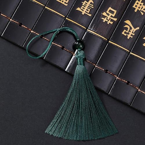 PTNKUIIY 10 Stücke Mini Quasten - 13CM Seidig Quasten Anhänger Mini Tassel Anhänger Charm als Lesezeichen handgefertigte Troddeln Quasten für DIY Schmuck Ohrring Schlüsselanhänger -dunkelgrün von PTNKUIIY