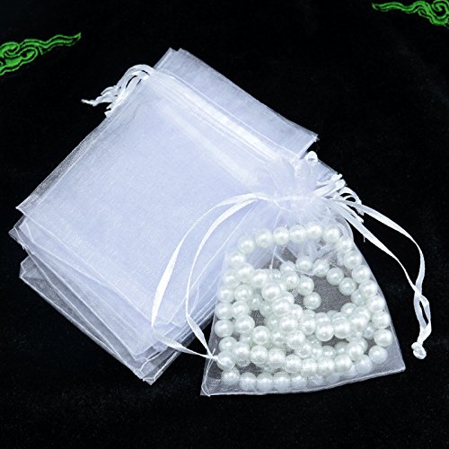 100 Stück Organzabeutel Organzasäckchen,11x16cm Geschenkbeutel Organza Schmuckbeutel Hochzeit-Säckchen Klein Organza Beutel Netzbeutel mit Kordelzug für Hochzeit,Geburtstag,Weihnachten, Weiße von PTNKUIIY