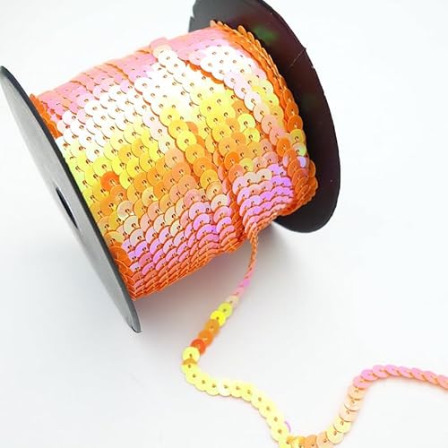 10M Elastische Pailletten Trim 6mm Paillettenband Trim Metallic Paillette Stoffband Paillettenborte Stoffband Dekoband Paillettenbesatz Applikation für DIY Nähen Kleidung Handwerk Deko -Orange von PTNKUIIY