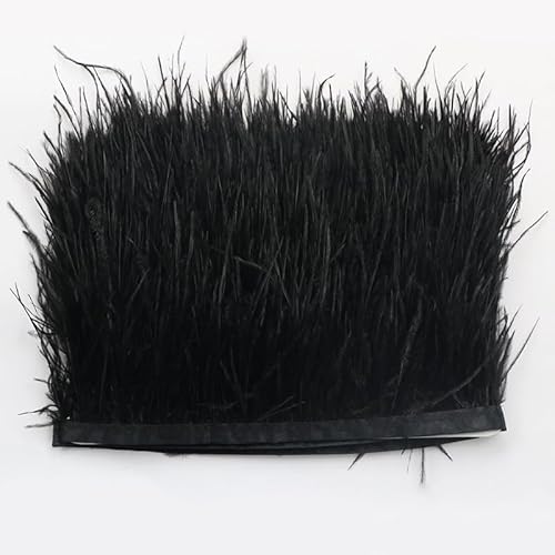 PTNKUIIY 1M Flauschige Straußenfedern-Borten, 8-10cm Breite, Schwarz - Luxuriöses Feder (Feathers) Band für DIY, Hochzeit, Karneval, Weihnachten, Ostern, Halloween, Valentinstag von PTNKUIIY