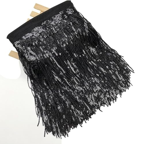 20cm *10m Pailletten Fransen Quaste Fransenborte Fransenband Schnittfranse Dekoband Zierband Bling Fransen Trim Dekoration für Kostüme Kleidung Basteln Handwerk Tanzfransen Nähzubehör -Schwarz 20cm *10m Pailletten Fransen Quaste Fransenborte Fransenband Schnittfranse Dekoband Zierband Bling Fransen Trim Dekoration für Kostüme Kleidung Basteln Handwerk Tanzfransen Nähzubehör -Schwarz von PTNKUIIY