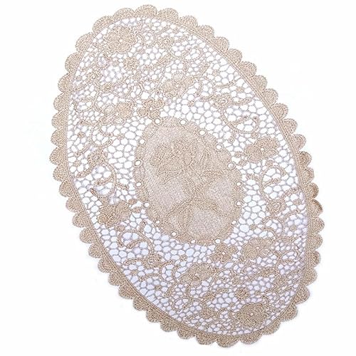 4 Stück Bestickte Tischmatte, 41*31cm Platzsets Spitze ovale Tischdecke mit Blumenmuster Spitzendeckchen Häkeldeckchen Vintage-Tassenmatte, Vasenmatte Untersetzer für Küche,Esszimmer,Party,Hochzeit von PTNKUIIY
