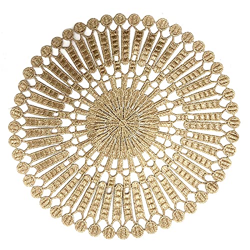 4 Stück Runde Bestickte Tischmatte,26-28cm Gold Spitze Runde Tischmatte Spitzendeckchen Häkeldeckchen Blume bestickte Tischmatte,Vintage-Tassenmatte, Vasenmatte für Heimdekoration Küche,Party,Hochzeit von PTNKUIIY