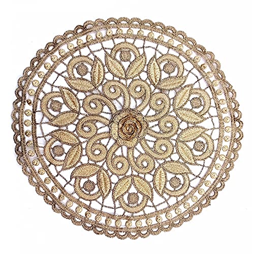 4 Stück Runde Bestickte Tischmatte,26-28cm Gold Spitze Runde Tischmatte Spitzendeckchen Häkeldeckchen Blume bestickte Tischmatte,Vintage-Tassenmatte, Vasenmatte für Heimdekoration Küche,Party,Hochzeit 4 Stück Runde Bestickte Tischmatte,26-28cm Gold Spitze Runde Tischmatte Spitzendeckchen Häkeldeckchen Blume bestickte Tischmatte,Vintage-Tassenmatte, Vasenmatte für Heimdekoration Küche,Party,Hochzeit von PTNKUIIY