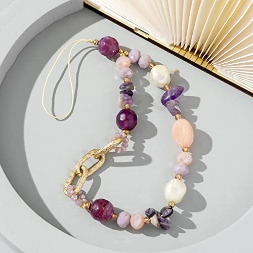 Böhmische Anti-verlorene Handykette, Universale Telefonkette Bunte Perlen Kies Acryl Telefon Lanyard Strap Handschlaufe Perlenkette Schlüsselanhänger Schlüsselband Handy Schmuck für Frauen,Lila Böhmische Anti-verlorene Handykette, Universale Telefonkette Bunte Perlen Kies Acryl Telefon Lanyard Strap Handschlaufe Perlenkette Schlüsselanhänger Schlüsselband Handy Schmuck für Frauen,Lila von PTNKUIIY
