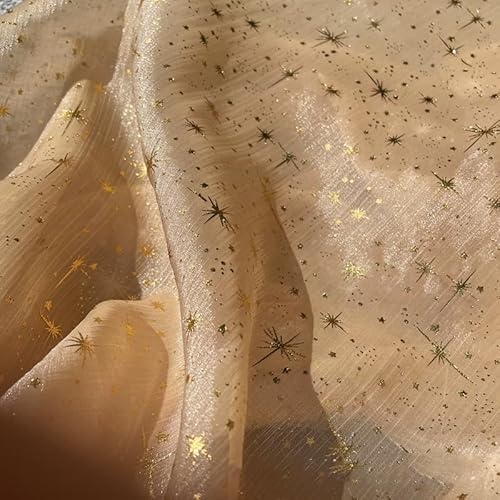 Organza Stoffe zum Nähen 150cm*2m Stern Glitzer Optik leichter Glanz Stoff zum Dekorieren Basteln Sparkly Stoff für DIY handgemachte Kleidung Hochzeit Kleid Gardine Vorhänge Tischdeck-Champagner Gold Organza Stoffe zum Nähen 150cm*2m Stern Glitzer Optik leichter Glanz Stoff zum Dekorieren Basteln Sparkly Stoff für DIY handgemachte Kleidung Hochzeit Kleid Gardine Vorhänge Tischdeck-Champagner Gold von PTNKUIIY