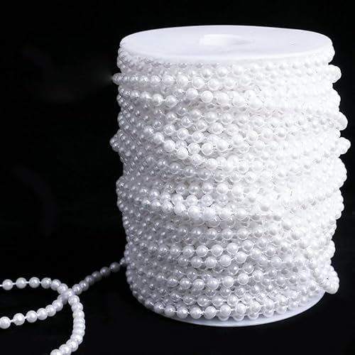PTNKUIIY 1 Rolle Perlengirlande Weiße 5mm * 40m Perlenband Perlenkette Deko Angelschnur Perlen Girlande für Partydeko Geburtstag Taufe Weihnachten Hochzeit, Brautstrauß, Tischdeko Partydekoration von PTNKUIIY