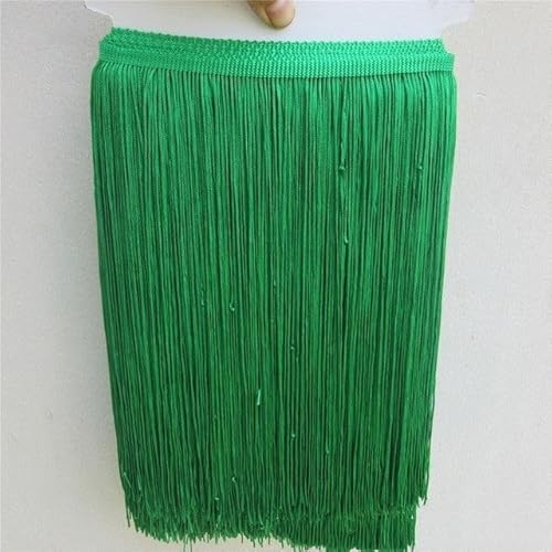 PTNKUIIY 10 Meter Länge 30cm Breite Quaste Seidig Fransen Geschnitten Fransenborte Dekoband Tanzfransen Fransen-Borten Bänder zum Nähen,DIY Basteln,Kleidung Dessous Kostüme Vorhänge Dekoration -Grün von PTNKUIIY