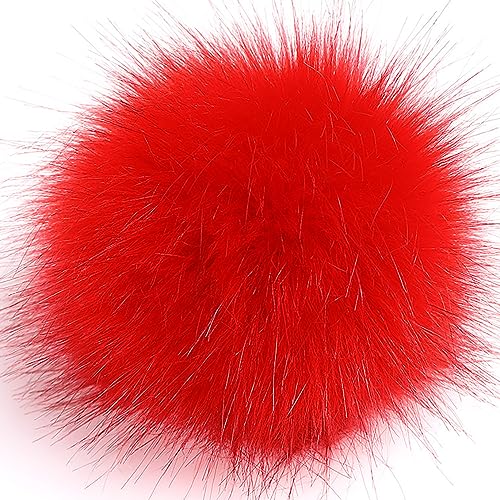 PTNKUIIY 10 Stück Kunstfell Pompons Fellbommel,10cm Kunstfell PomponKunstpelz Pom Pom Künstliche Fellbommel für Damen und Mädchen Tasche Mützen Anhängern Dekoration Schlüsselbund Zubehör Basteln-Rot von PTNKUIIY