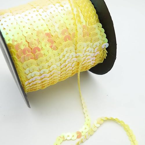 PTNKUIIY 10M Elastische Pailletten Trim 6mm Paillettenband Trim Metallic Paillette Stoffband Paillettenborte Stoffband Dekoband Paillettenbesatz Applikation für DIY Nähen Kleidung Handwerk Deko -Gelb von PTNKUIIY