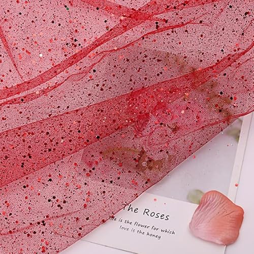 PTNKUIIY 150cm * 2m Deko-Stoff Kostümstoff Sparkly Pailletten Stoffe Netzstoff zum Dekorieren Basteln Hauch Zart Durchsichtig Glitzer Garn Tüll Deko Stoffe für DIY handgemachte Kleidung Hochzeit-Rot von PTNKUIIY