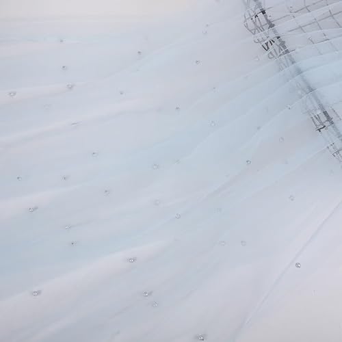 PTNKUIIY 160cm Breit 2 Yard Netzstoff Stoff Chiffon Glitzer Tüll Dekostoff mit kleine Perlen transparenter Stoff für DIY-Hochzeitskleider Halbrock Kleid Tischkleidung Hintergrund -hellblau von PTNKUIIY