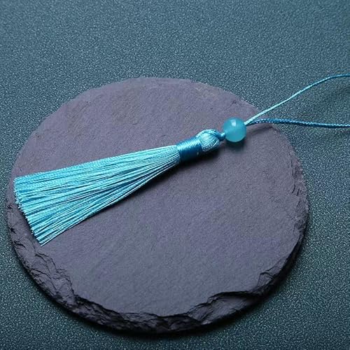 PTNKUIIY 50 Stücke Mini Quasten - 13CM Seidig Quasten Anhänger Mini Tassel Anhänger Charm als Lesezeichen handgefertigte Troddeln Quasten für DIY Schmuck Ohrring Schlüsselanhänger -hellblau von PTNKUIIY
