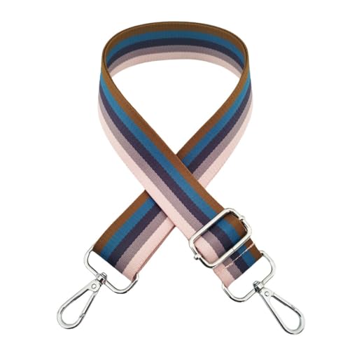 PTNKUIIY 72-130CM Verstellbar Schultergurt für Taschen Breit 3.8cm Tragegurt Schulterriemen mit Karabiner Streifen Muster Ersatz Trageriemen Taschenhenkel für DIY Taschen Handtaschen -braun blau von PTNKUIIY