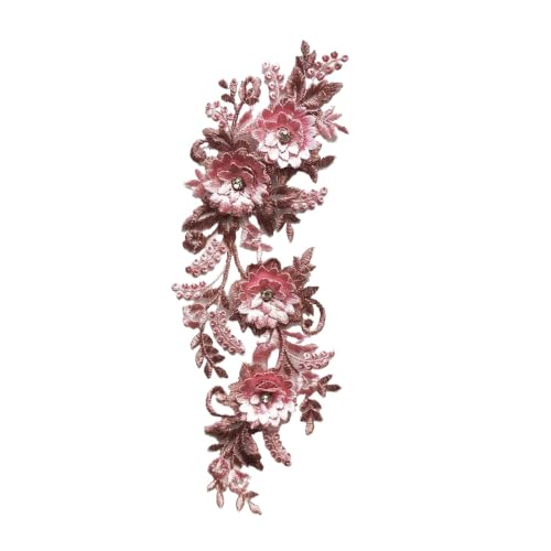 PTNKUIIY Blume Spitze Applikation, Spitzenapplikation Blumen Zum Aufnähen Blume Stickerei Patch Blumenapplikationen Nähen auf Patches für Hochzeitskleid Kostüme Nähen Kleidungszubehör -Rosa von PTNKUIIY