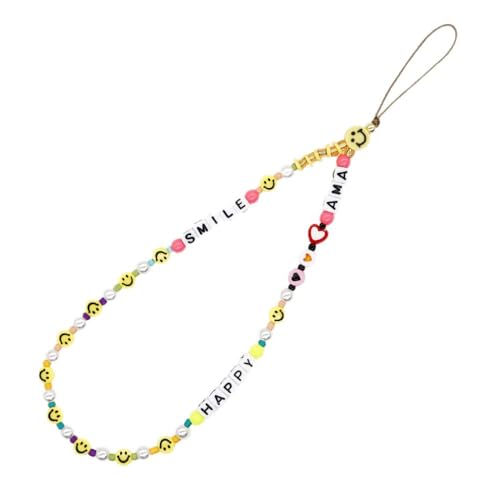 PTNKUIIY Böhmische Anti-Verlorene Handykette,Vintage Acryl Handy Charm Perlen Bunt Handy Lanyard Handgelenk Strap Telefon Anhänger Handy Schmuck Hängen Chian Schlüsselbund für Frauen Mädchen,lächeln von PTNKUIIY