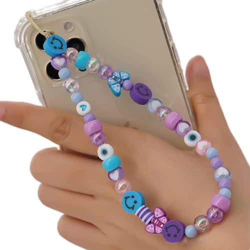 PTNKUIIY Handy Lanyard Anti-Verlorene Handykette，Böhmische Bunte Perlen Telefon Kette Strap Handyanhänger Smiley Gesicht Handy Straps Mobile Handy Schmuck Perlen Anhänger Hängen Chian für Frauen von PTNKUIIY