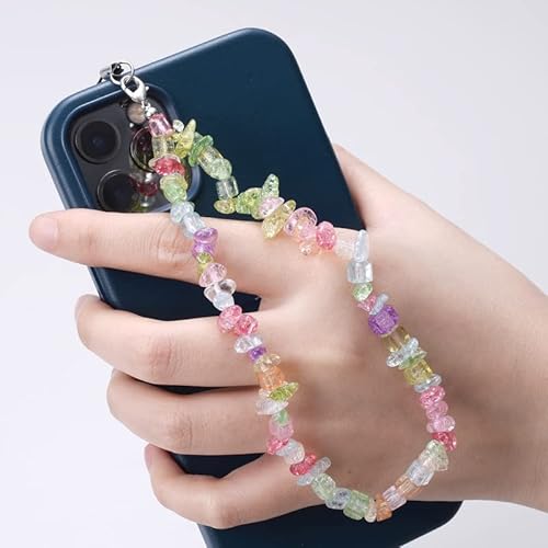 PTNKUIIY Handykette Bunt Handyanhänger, Gradient Natürlicher Kristallstein Kies Handykette Perlen Kette Telefon Lanyard Handy Charm Telefonkette Handyschmuck Handschlaufe Anhänger Kette Für Frauen von PTNKUIIY