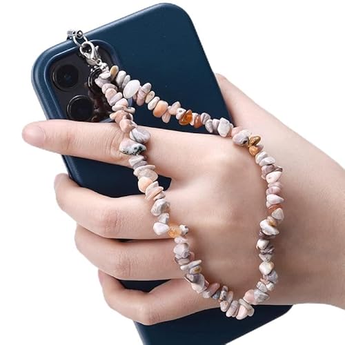 PTNKUIIY Handykette Bunt Handyanhänger, Gradient Natürlicher Kristallstein Kies Handykette Perlen Kette Telefon Lanyard Handy Charm Telefonkette Handyschmuck Handschlaufe Anhänger Kette Für Frauen von PTNKUIIY