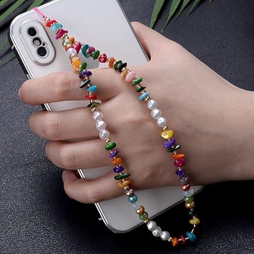 PTNKUIIY Handykette Bunt Handyanhänger, Kristall Telefon Charme Strap Perlen Handy Lanyard Handgelenk Bunte Perlenkette Anti-verlorene Handykette Auto Schlüsselbund Anhänger Handtasche Charme Damen von PTNKUIIY