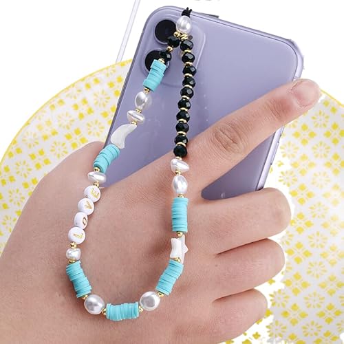 PTNKUIIY Handykette Perlen Bunt Handyanhänger, Böhmische Anti-Verlorene Handykette Mond Stern Telefon Anhänger Perlen Telefon Kette Strap Perlenkette Handy Charm Schlüsselanhänger Dekoration von PTNKUIIY