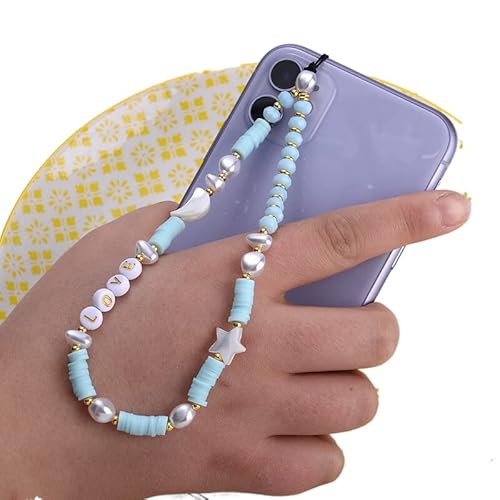 PTNKUIIY Handykette Perlen Bunt Handyanhänger, Böhmische Anti-Verlorene Handykette Mond Stern Telefon Anhänger Perlen Telefon Kette Strap Perlenkette Handy Charm Schlüsselanhänger Dekoration von PTNKUIIY