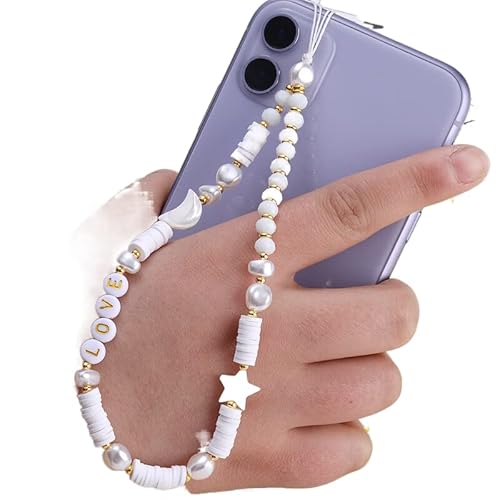 PTNKUIIY Handykette Perlen Bunt Handyanhänger, Böhmische Anti-Verlorene Handykette Mond Stern Telefon Anhänger Perlen Telefon Kette Strap Perlenkette Handy Charm Schlüsselanhänger Dekoration von PTNKUIIY