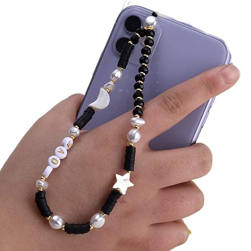 PTNKUIIY Handykette Perlen Bunt Handyanhänger, Böhmische Anti-Verlorene Handykette Mond Stern Telefon Anhänger Perlen Telefon Kette Strap Perlenkette Handy Charm Schlüsselanhänger Dekoration von PTNKUIIY