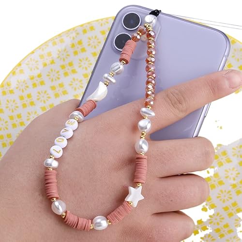 PTNKUIIY Handykette Perlen Bunt Handyanhänger, Böhmische Anti-Verlorene Handykette Mond Stern Telefon Anhänger Perlen Telefon Kette Strap Perlenkette Handy Charm Schlüsselanhänger Dekoration von PTNKUIIY