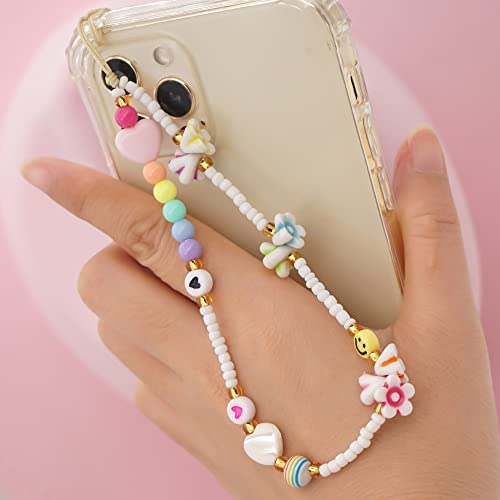 PTNKUIIY Handykette Perlen Handyanhänger, Böhmen Stil Bunte Perlen Telefon Kette Anti-Verlorene Handy Straps Acryl Handyschmuck Handgelenk Lanyard Schlüsselband für Frauen, Auto Schlüsselanhänger von PTNKUIIY