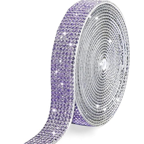 PTNKUIIY Kristall Strass Diamant Band,1 Yard * 1cm Breite Selbstklebendes Kristall Diamant Bänder Aufkleber Bling Strassband für Telefon Dekoration DIY Kunsthandwerk Basteln Projekt -Lila von PTNKUIIY