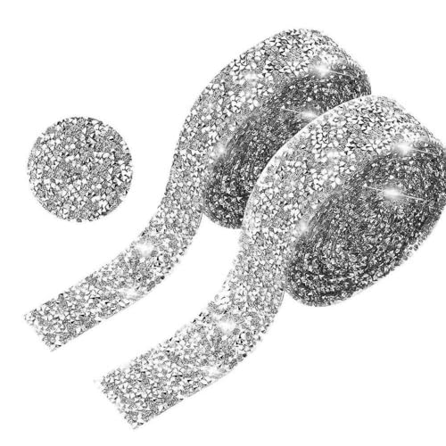 PTNKUIIY Kristall Strassband Rolle Selbstklebende,3 Yard * 30mm Harz Diamant Band Selbstklebendes Strass Bling Band Diamant Dekoration Aufkleber für Auto Handwerk Hochzeit Dekoration -Silber von PTNKUIIY